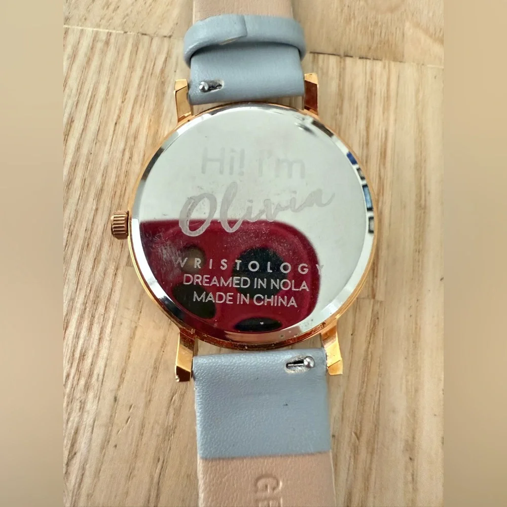 Wristology ladies Olivia gold tone gray leather watch NEW BATTERY